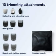 Philips Norelco Multi Groomer 13 Pieces Mens Grooming Kit for Beard, Face, Nose, and Ear Hair Trimmer and Hair Clipper - No Blade Oil Needed, MG3750/60