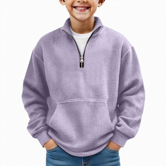 Splozh Long Sleeve Boys Shirts Boys Long Sleeve Shirts Cotton Crewneck Sweatshirts Soft Pullover Tops for Kids,Purple,5-6 Years