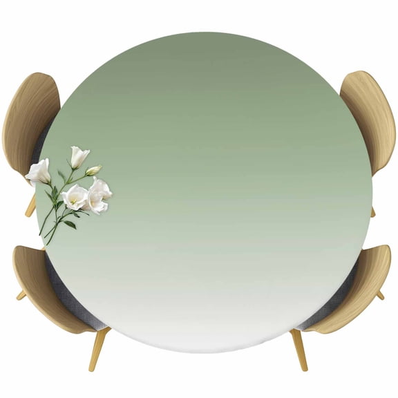 Round Table Cover 45-54 Inch Sage Green Waterproof Reusable Table Cloth Round Fitted Vinyl Tablecloth with Elastic Edged for Parties Outdoors, Farmhouse Sage Green Ombre