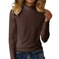 thumbnail image 2 of Mock Neck Tops Derong Soft Warm Ultra Soft Stretch Casual Basic Tee Thermal Long Sleeve Turtleneck Thermal Thermal Top Fleece Lined Base Layer Tops Thermal Baselayer Shirt Brown XL, 2 of 6