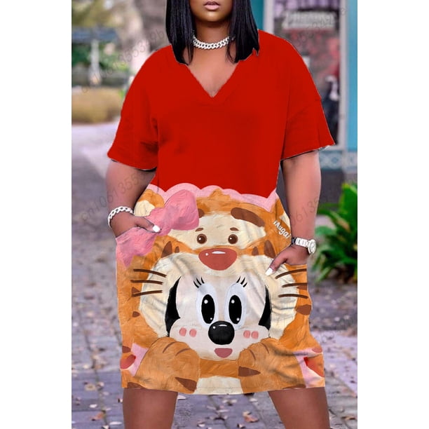 Disney Plus Size Women's Summer Sun Dresses Ladies 2022 Woman Party Dresses 2022 Year Fashion Oversized Dress 5xl Clothing Maxi7XL Gao Jinjia LED