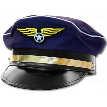 Adult Airline Aviator Force Navy Blue Pilot Hat Cap Costume Accessory Adjustable