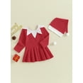 thumbnail image 3 of CIYCuIT Kids Baby Girls Christmas Dress Red Long Sleeve A-line Dress with Santa Hat Toddler Casual Cute Princess Dress for Party 6M 12M 18M 24M 3T 4T, 3 of 9