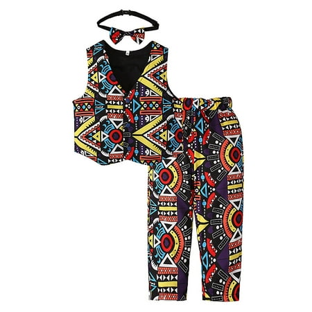 

Xiulive Toddler Kids Baby Boys African Print Vest Tops Pants Headband Ankara Clothes 3Pcs Dashiki Set Casual Soft Outfits
