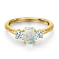 thumbnail image 3 of Gem Stone King 18K Yellow Gold Plated Silver Simulated White Opal and White Topaz Engagement Ring for Women | 1.43 Cttw | Oval Cabochon 7X5MM | Gemstone October Birthstone | Size 9, 3 of 6
