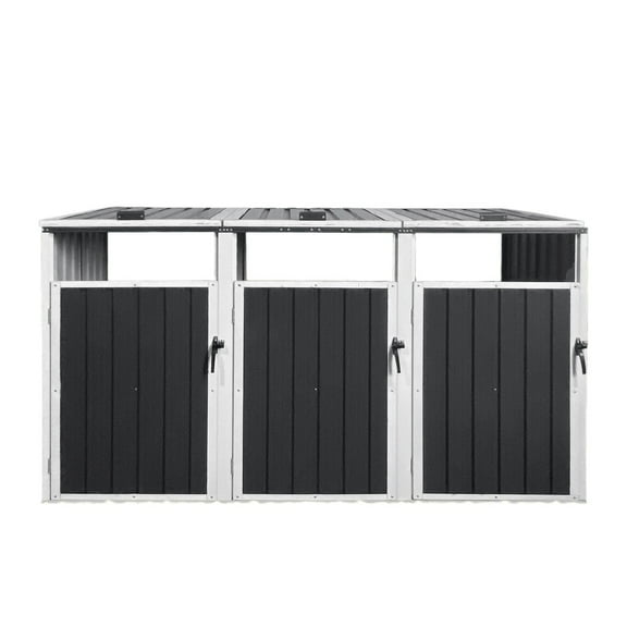 Metal Outdoor Garbage Bin Shed Stores 3 Trash Cans – Durable Bin Storage Shed for Organized Waste Management