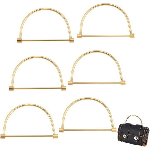 6pcs Gold Metal Purse Handles D Shape Bag Handles Semicircle Purse Handles Replacement Clutches Handles Frame for Handmade Bag Purse Tote Bag Making Accessories 3.2x5inches Golden