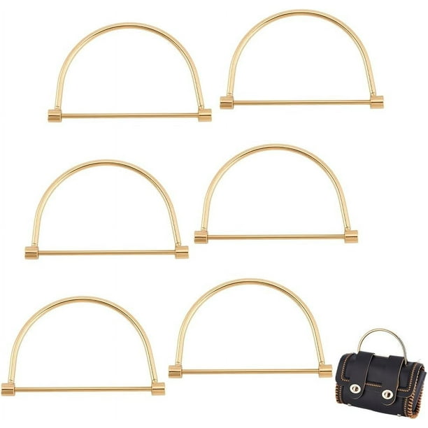 6 asas metálicas doradas para bolso, en forma de D, semicirculares, de repuesto. Incluye marco para asas de bolsos de mano.