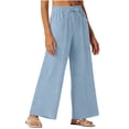 thumbnail image 4 of Diufon Linen Pants for Women Summer Boho Wide Leg Palazzo Pants Casual Drawstring High Waisted Trousers with Pockets, 4 of 9