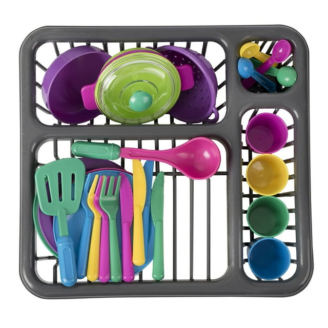 XFGOU Simulated kitchen Toys and Hobbies Can Be Stored Play Set Includes 27 Children's Kitchen Cutlery Set In The Drainer Thats Included In The Set Simulation kitchen toy