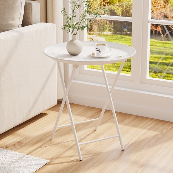 Round Metal Folding TV Tray Table, Multipurpose Outdoor Side Table, Compact Dinner Table for Home Patio & Small Space Use, 1 Pack