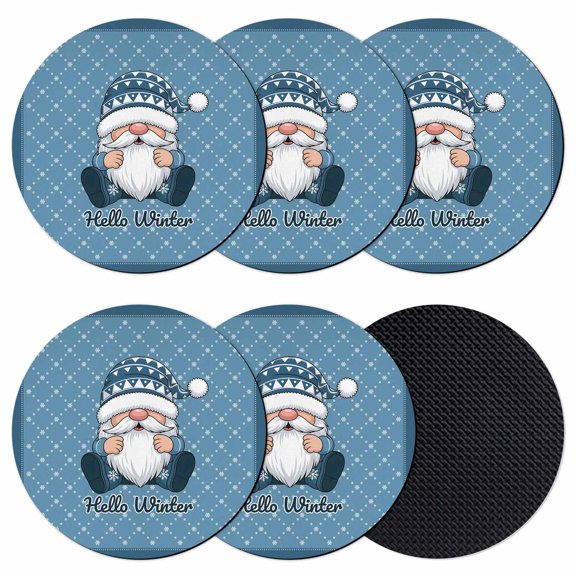 Christmas Gnomes Coasters Set of 6, Absorbent Coasters for Drinks, Winter Xmas Snowflakes Textured Blue Coaster for Desk Coffee Table Protection, Home Decor House Warming Gifts 4"