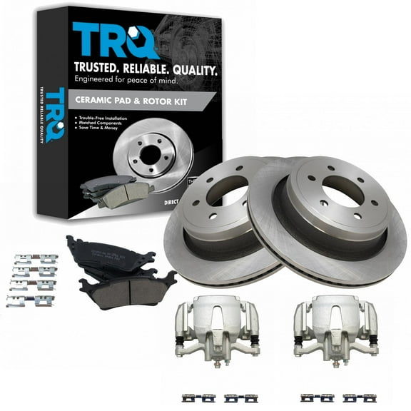 TRQ Rear Brake Pad & Rotor Kit Brake Caliper Brake Pads Brake Rotor Ceramic Fits Select 2012-2016 Ford F-150