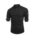 thumbnail image 4 of IROINNID Long Sleeve Shirts for Men Loose Solid T-shirt Blouse Round Neck Tops Buttons Cardigan,Black, 4 of 5