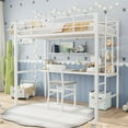 thumbnail image 1 of QinaQin Cama loft individual con escritorio y repisas, estructura de metal con soporte de acero y escalera, ideal para niños o adultos y ahorro de espacio, 1 of 7