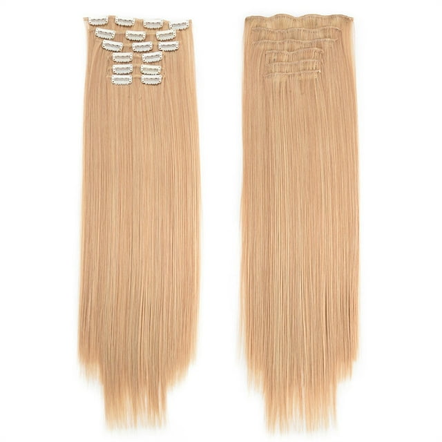 RKSTN Perruques Cheveux Humains Mode Cheveux Longs Extensions de Cheveux à Clip Perruque Lisse Complète Perruques Sans Colle