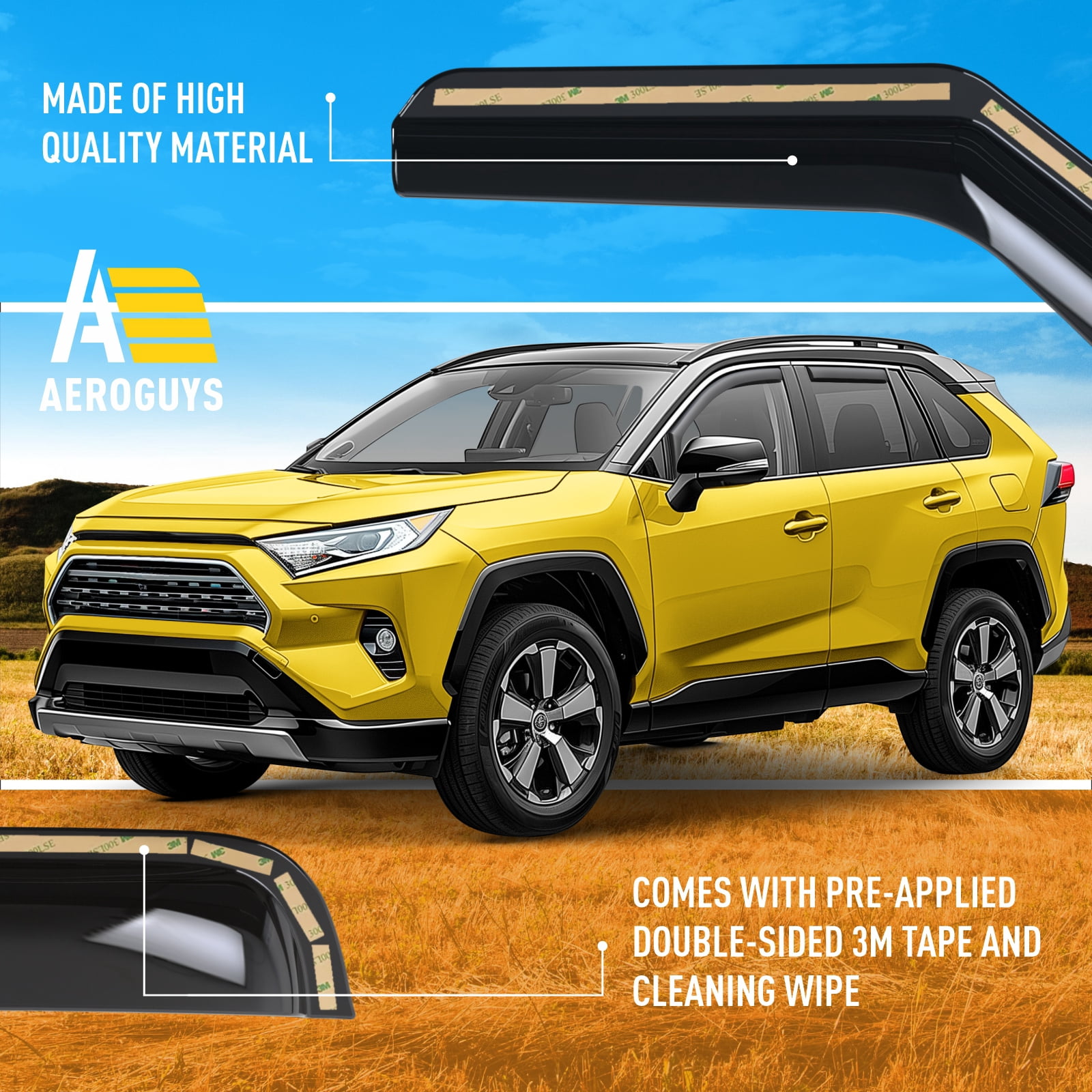 AEROGUYS In-Channel Window Deflectors Extra Durable Window Visors Rain Guards Fit for Toyota RAV4 2019-2025, Sun Visors, Wind Vent Visors, Window vent shades, Exterior Car Accessories - 4 pcs. AG0668