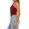 thumbnail image 3 of Blusa Asimétrica de Punto Fruncido con un Hombro Al Descubierto para Mujer, Estilo Y2K, Verano 2025 Vino Tinto L, 3 of 10