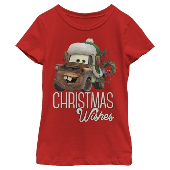 Girl's Cars Merry Christmas Mater Graphic Tee Red Large