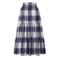 thumbnail image 4 of Delconic Women Plaid Drawstring Waist Tiered Maxi Skirt with Pockets Casual Loose Fit A Line Long Skirt for Everyday Wear Purple 2XL, 4 of 5