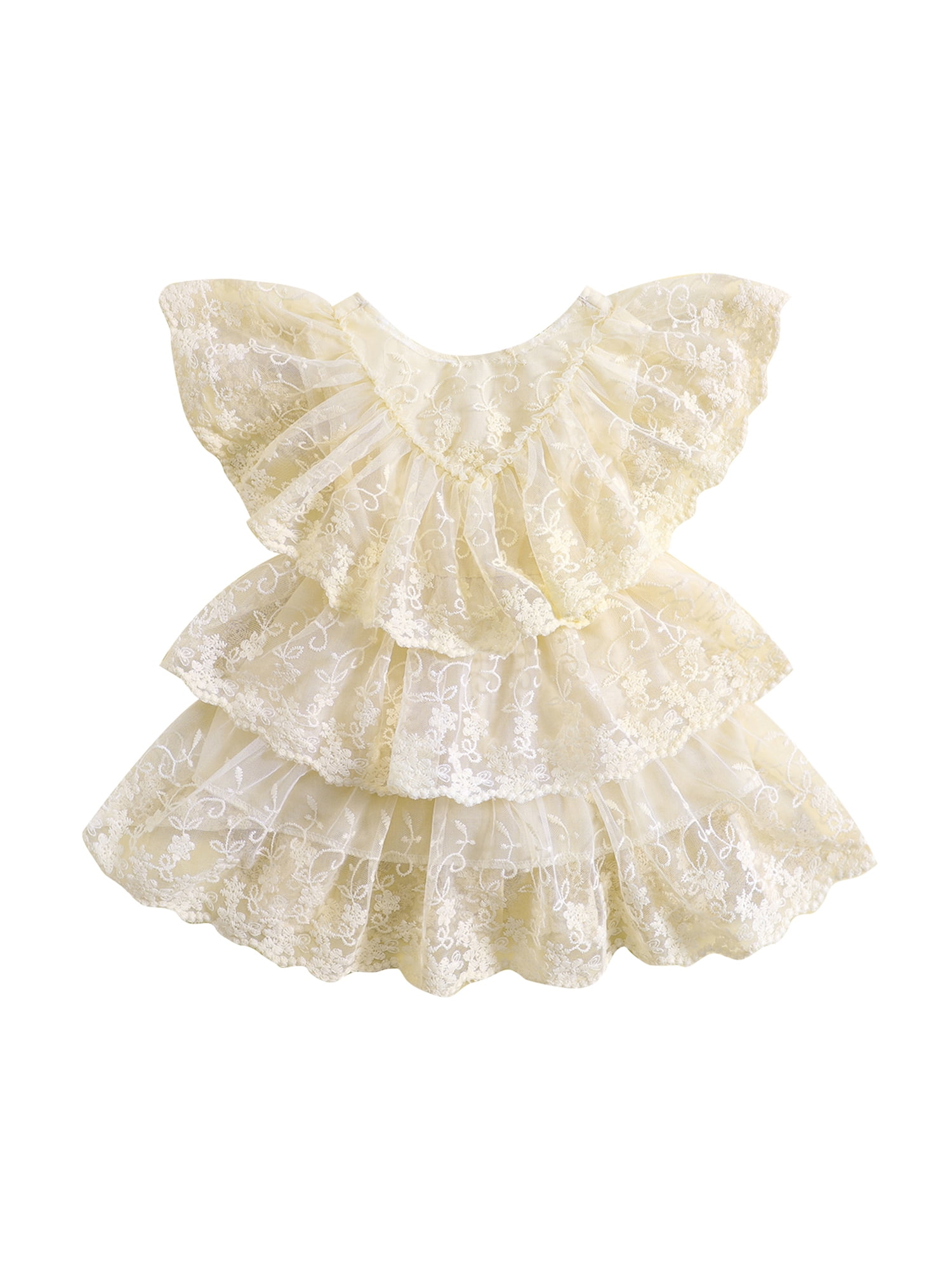 Short Sleeves A-Line/Princess Lace Baby Girl Dresses with Rhinestone Appliques