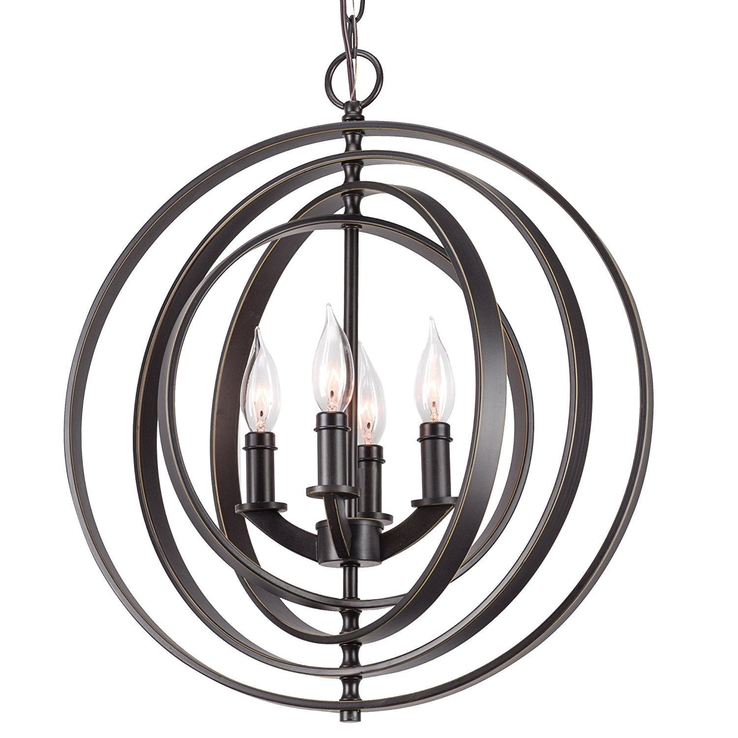 4Light Modern Sphere/Orb Chandelier With Interlocking Rings, Black