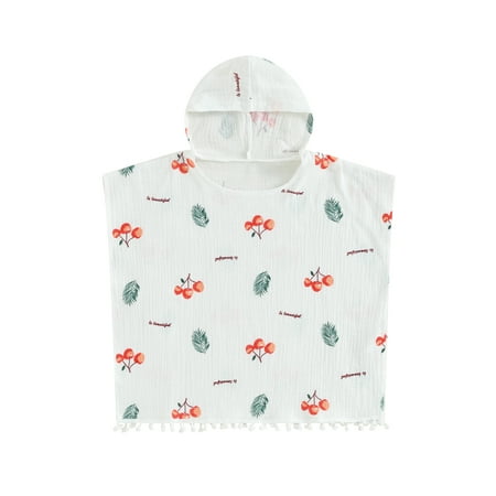 

Qtinghua Toddler Baby Girls Swimsuit Cover up Cherry/Carrot/Cactus Print Hoodie Beach Cover up Rash Guards Bathing Suit