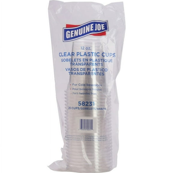 Genuine Joe Clear Plastic Cups - 12 fl oz - 25 / Pack - Clear - Plastic - Cold Drink | Bundle of 2 Packs
