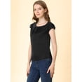 thumbnail image 4 of Unique Bargains Blouse Soyeuse à Manches Courtes pour Femmes Col Rond Plissé Décontracté Élégant, 4 of 6