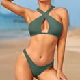 thumbnail image 2 of JSGEK Womens High Cut Bikini Set Solid Color Design Quick Dry Fabric Relaxed Silhouette for Summer Vacations Green S, 2 of 5