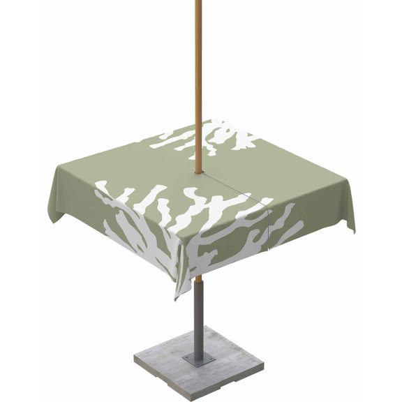 Boanket Outdoor Tablecloth with Umbrella Hole for Patio/Picnic/Party/Camping, Coral Sage Green Waterproof Table Cloth Square Cover Washable, Coastal White Ocean Marine Nautical Beach 60"x 60"