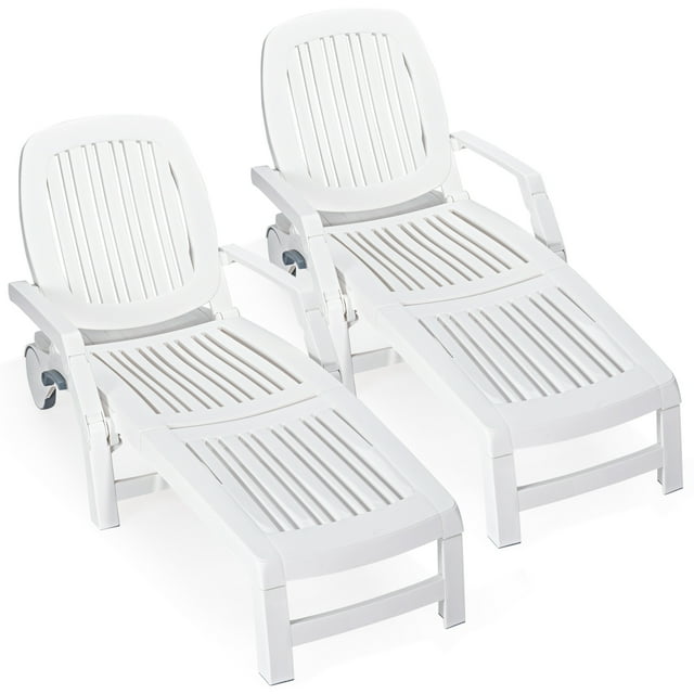 Topbuy Chaise Longue de Patio Inclinable - Ensemble de 2, Blanc