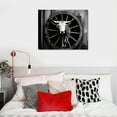 thumbnail image 4 of COMIO Black and White Cow Skull Canvas Wall Art Wild West Carriage Wheel Picture Prints Artwork for Office Living Room Bedroom Wall Decor Framed Ready to Hang  20x16in, 4 of 4