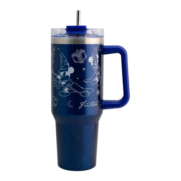 Termo 1.2 L Mickey Fantasía Azul Doble Pared con Asa y Popote de Acero Inoxidable