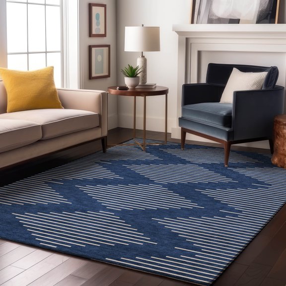 Addison Rugs Mayfield Premium Machine Washable Transitional Geometric Navy Rectangle Rug, 9' x 12'