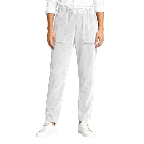 IWRICH Corduroy Pants for Women Elastic High Waist Pull on Straight Leg Slacks Casual Fall Trousers with Pockets White XL