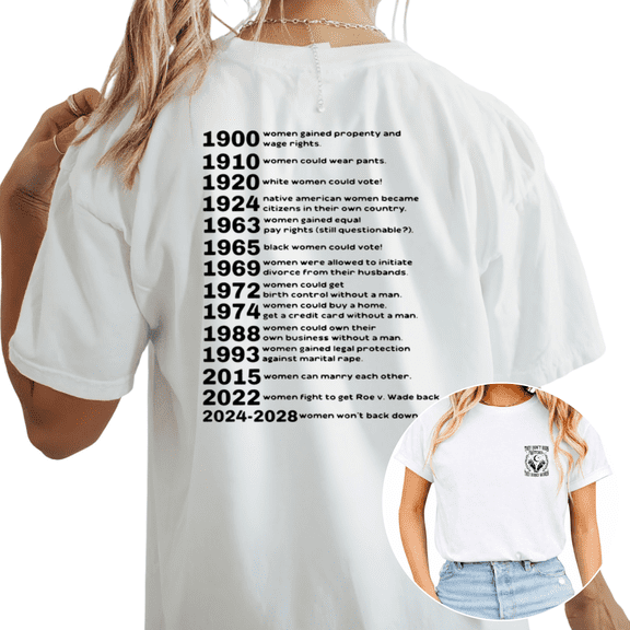 Women's Rights Timeline History Graphic Tees T-shirt Feminist Regular Fit Tops Short Sleeve Round Neck White S-5XL