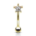 thumbnail image 1 of Bague à Sourcils Barre Courbée 14K Or Solide avec Étoile à Griffes Zircon Cubique, 1 of 5