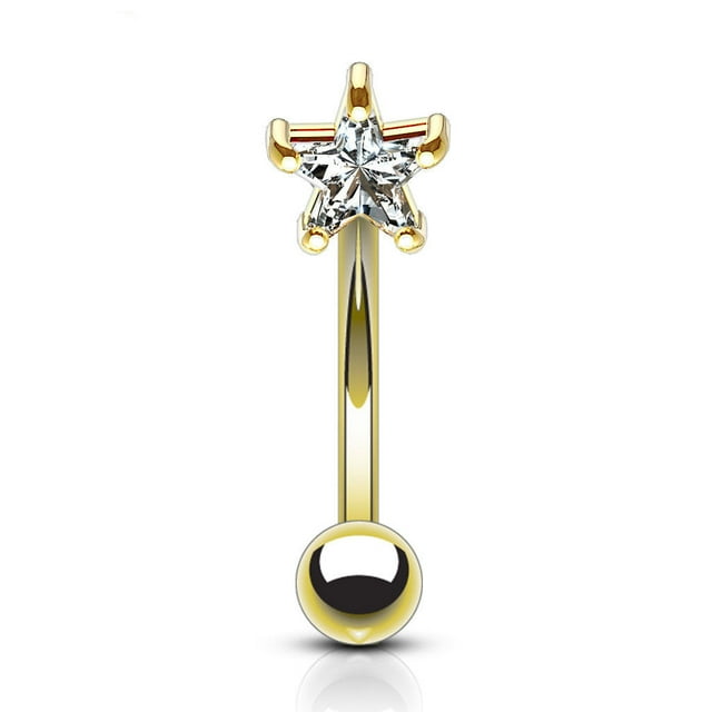 Bague à Sourcils Barre Courbée 14K Or Solide avec Étoile à Griffes Zircon Cubique