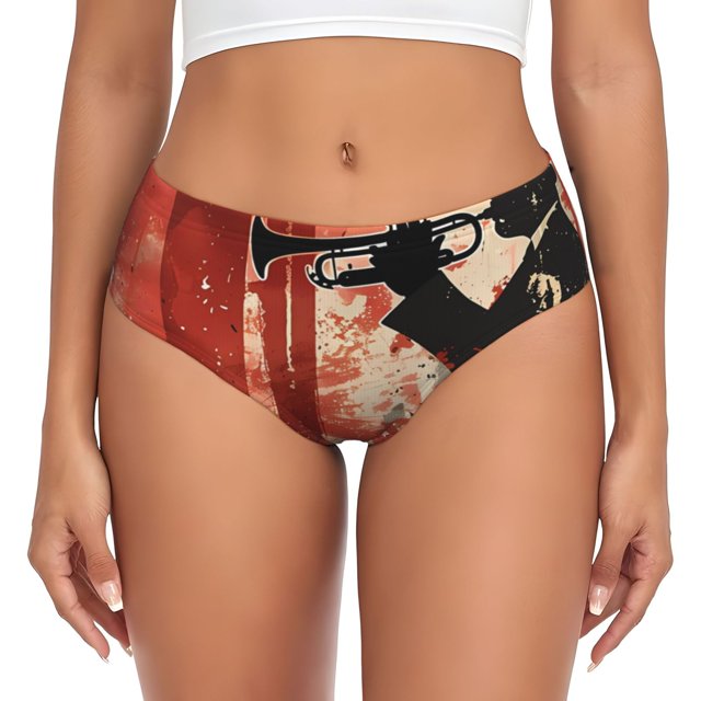 Fotbe Silhouette Trumpet Red Art Calzones Estampados para Mujer – Ropa Interior de Algodón, Cómoda, Suave y Elástica-Medium