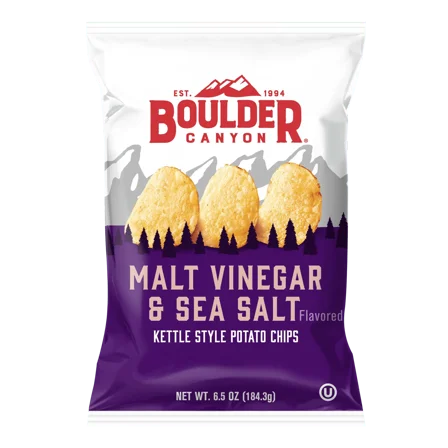 Pack of 12, Boulder Canyon Malt Vinegar & Sea Salt Kettle Style Potato Chips, 6.5 oz