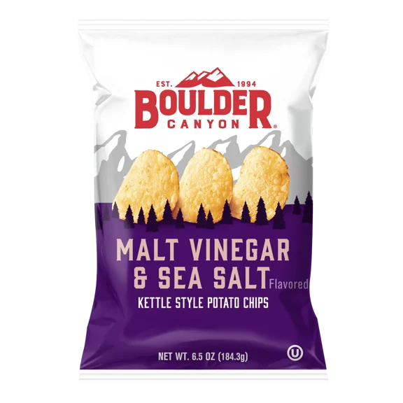 Pack of 12, Boulder Canyon Malt Vinegar & Sea Salt Kettle Style Potato Chips, 6.5 oz