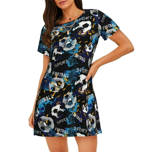 Fotbe Football Bata de Dormir para Mujer con Estampado, Camisón de Algodón de Manga Corta, Ropa de Dormir Casual