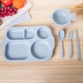 thumbnail image 2 of 5pcs/Set Wheat Straw Divided Food Plate Solid Color Chopsticks Fork Spoon Bowl Dinnerware Tableware for Children Kids (Blue), 2 of 8