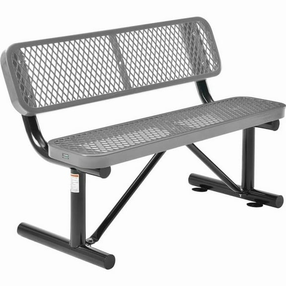 4 ft. Outdoor Steel Bench with Backrest & Expanded Metal - Gray