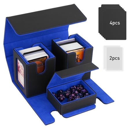 TiMOVO Trading Card Box for MTG Commander Deck Case Fits 200+ Double-Sleeved Cards, Magnetic Leather Card Storage Box with 2 Commander Display & 4 Dividers & Dice Tray Fit YuGiOh TCG CCG Magic Cards