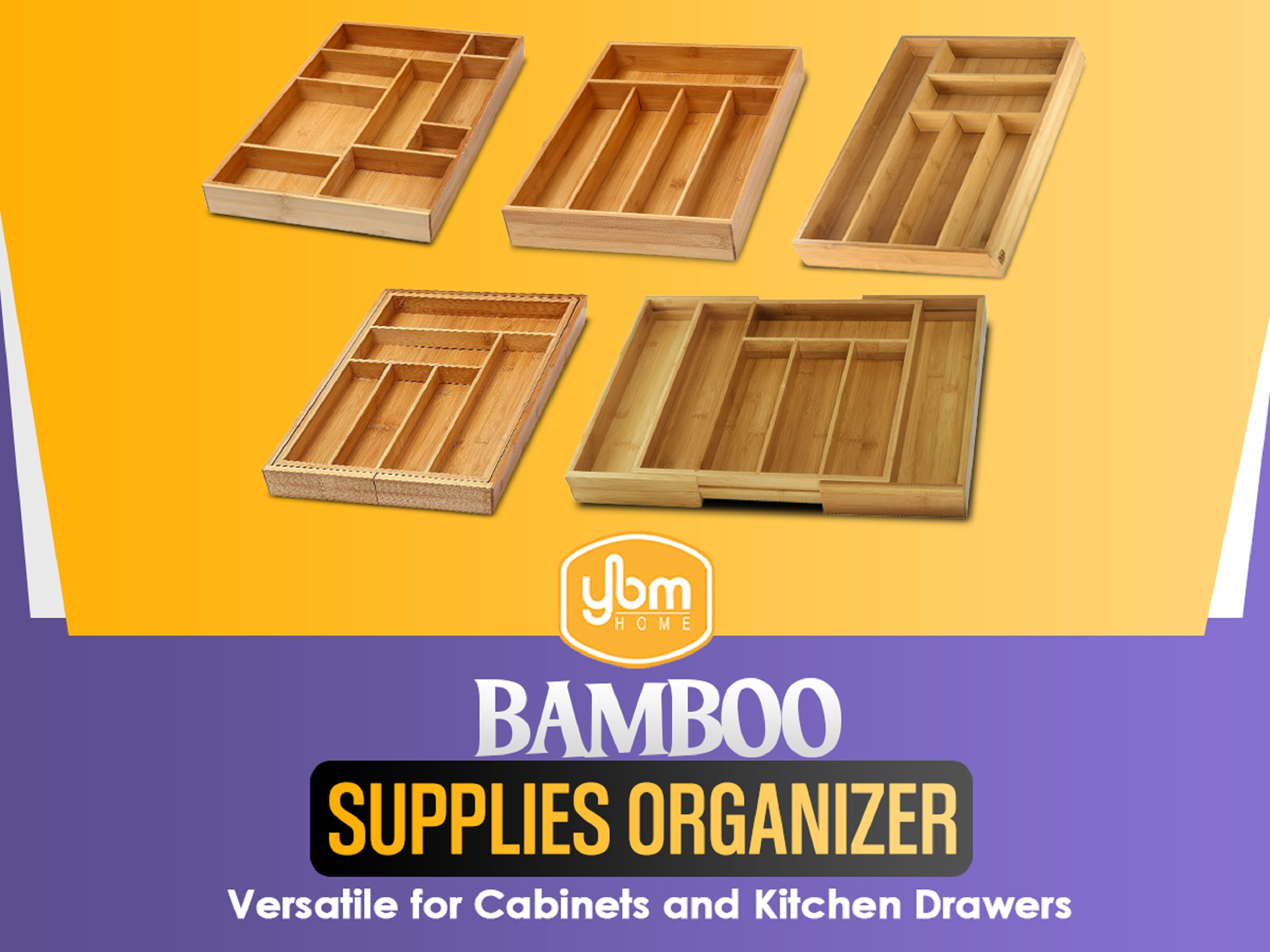 YBM Home Bamboo Drawer Organizer for Home Organization - 9 Compartment Tray, Brown