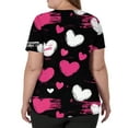 thumbnail image 4 of Valentine's Day Womens Scrub Top Love Heart Printed Plus Size Scrubs Short Sleeve V-Neck Working Uniform Valentine's Day Cartoon Pattern Scrub Tops with Pockets, 4 of 5