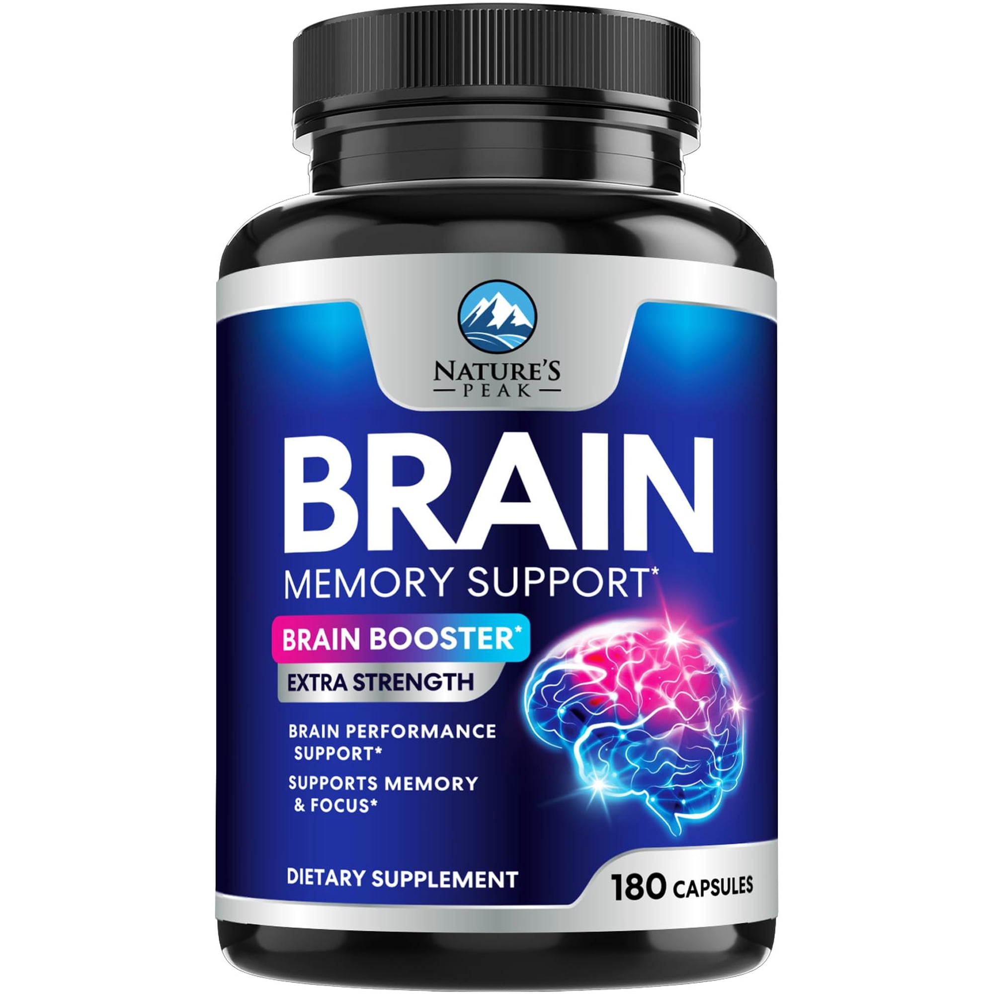Brain Memory Supplement Pills - 3X Strength Nootropics for Concentration, Clarity & Focus Support, Brain Health Cognitive Vitamins B6 B12 with Folate & Phosphatidylserine, Brain Booster, 180 Capsules
