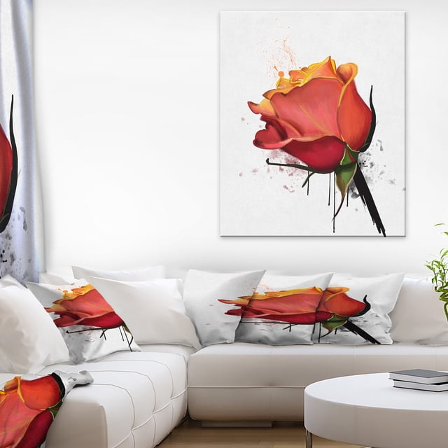 Croquis Aquarelle Rose Rouge Isolée - Impression sur Toile Florale